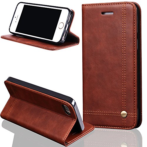 Preisvergleich Produktbild Wallet Hülle Für Apple iPhone 5 / 5S / SE Hülle Leder [Braun2] Muster Tasche Flip Case ISENPENK,Bookstyle Case Handyhülle Lederhülle 3-in-1 Geldbörse Tasche,Schutzhülle Mit Ständer Standfunktion Tasche Credit Card Slots