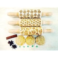 Weihnachten 3-er SET Kinder Nudelhölzer Teigrolle für hausgemachtes Gebäck. Weihnachten Teigrolle. Gravierte Nudelholz. Gravierte Teigroller mit Muster. Engraved rolling pin