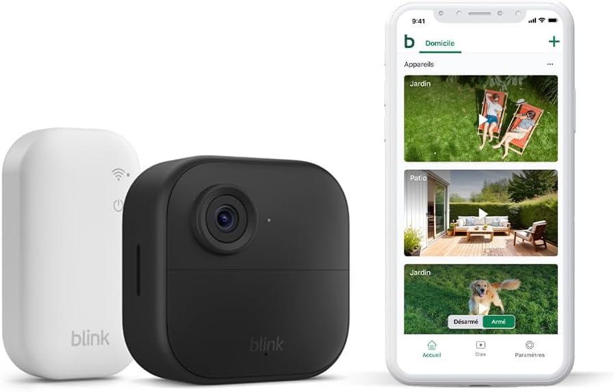 Caméra Blink Outdoor 4 (Nouvelle génération) : caméra de surveillance connectée HD sans fil, 2 ans d'autonomie, détection de mouvements avancée - système 1 caméra avec Sync Module Core