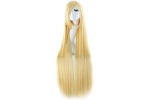 MapofBeauty 100cm/ 39 Pouce Moyen Droit Femmes Droit Perruques (Blond)