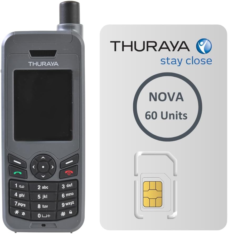 Teléfono satelital Thuraya XT-Lite + SIM Prepagada Nova con 60 Unidades | Validez de 365 días | Cobertura de Voz y SMS para comunicaciones remotas y de Emergencia