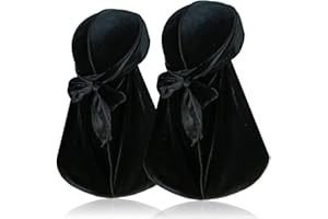 TSKNOMO 2 Stück Samt Durags für 360 Waves, Silky Do Rag Durag Kopfwickel mit extra langem Schwanz und breiten Trägern für Männer und Frauen