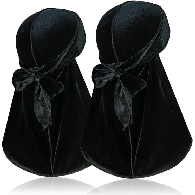 2 Durags Velours 360 Vagues - Queue Longue 106cm - Coutures Extérieures - Taille Unique Homme/Femme