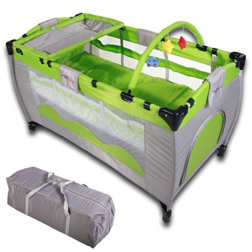 Baby Bed Travel Cot (Green) Portable Child Furniture with Toys 0-36 months