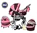 3-in-1 Travel System incl. Baby Pram with Swivel Wheels, Car Seat, Pushchair & Accessories, Dark Red & Pink