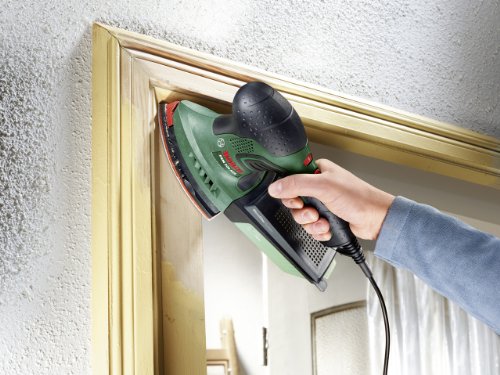 Bosch DIY Multischleifer PSM 200 AES, 2 Schleifpapiere K 80, Rechteckige Schleifplatte, Koffer (200 W, Schwingzahl 6.000 – 26.000 min-1, Schleiffläche rechteckig 164 cm² (92 x 182 mm)) - 4