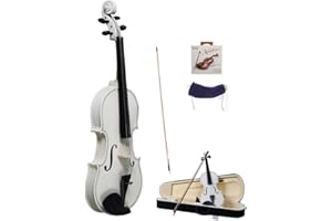 LEADZM 4/4 Violin Set Full Size, Geige mit Etui, Bogensehne, Kolophonium, Gefederte Schulterstütze, Massivholzgeige für Anfänger (Weiß)