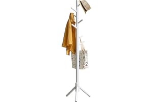 IBUYKE Porte-Manteau en Bois Massif Forme d’Arbre avec 8 Crochets Portant à vêtements sur Pied pour Ranger Vestes Manteaux Chapeaux Blanc RF-1194