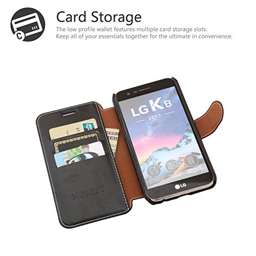 Custodia LG K8 2017, Mobesv Custodia in Pelle, Cover con Porta Carte, Funzione Stand, Chiusura Magnetica Per LG K8 2017 - Nero