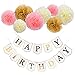 Produktbild Mudder Happy Birthday Banner Weiß und Papier Pompons Blumen mit 4 Meter Band für Geburtstag Party Dekoration