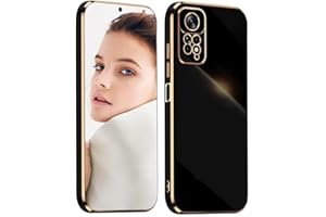 ATISIJIE Funda para Xiaomi Redmi Note 11 4G/ Note 11S Carcasa, Funda Protectora TPU Suave Silicona Prueba de Golpes Bonito Diseño Borde Dorado Cover Case Negro