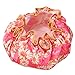 LEADSTAR 2 PCS Women Waterproof Shower Caps, Double Layers Bathing Cap Elastic Band Floral SPA Hat (Pink&Blue)
