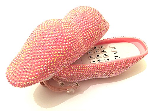 examen Nouveau design cristal Diamante Lips Home Phone Pierre de Lune Rose