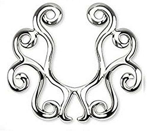 1 x Surgical Steel Symmetrical Curly Tribal Vine Clip On Fake Nipple Non Piercing
