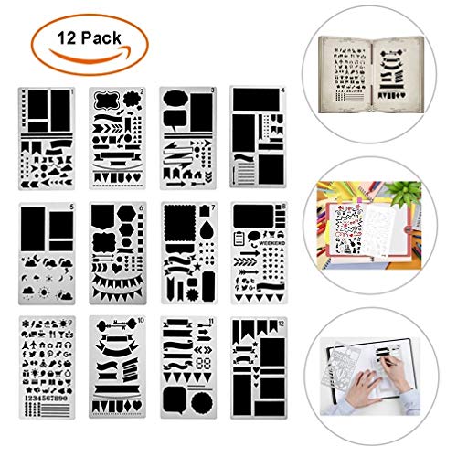 Bullet Diario Stencil Set Plástico Planificador Plantillas Para Diario / Cuaderno / áLbumes de Recortes / DIY Dibujo Plantilla / Manualidades Etc ., 10,2 X 17,8 CM (12 Piezas)
