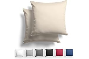 Alreya 2er-Set Mako Satin Kissenbezug 80 x 80 cm - 100% Baumwolle mit YKK Reißverschluss, Superweicher Kopfkissenbezug, Kissenhülle, Oeko-TEX® Standard Zertifiziert, Beige, nur Kissenbezug