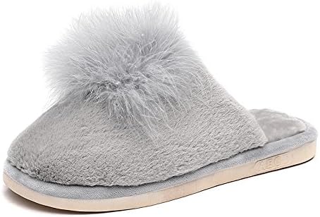 Winter stay warm casual cotton slippers home in-room hair ball soft bottom slippers female ,37, Gray
