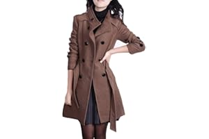 LOOTENKUN Manteau Femme Hiver Long Elegant En Laine Grandes Tailles Chic Slim Chaud Revers À Double Boutonnage Veste Avec Ceinture Pas Cher A La Mode Coat Outwear