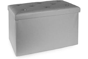 Caritex Panca Rettangolare Pouf Contenitore Ottoman in Simil Pelle con Strass Y946 Grigio Chiaro