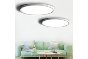 LIGHTINGWILL 2-Pack LED Flush Mount Ceiling Light, 5000K Daylight White Bathroom Light, 3200LM, Flat Modern Round Lighting, 12in/30cm 240W Equivalent White Ceiling Lamp for Kitchens, Bedrooms, Hallway.etc
