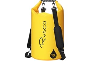 Ryaco Borsa Impermeabile, 10L Dry Bag/Sacco Sacchetto Impermeabile con Cinghia Regolabile Lungo per Kayak Tour in Barca Canoa/Pesca/Rafting/Nuoto/Snowboard (10L, Giallo)