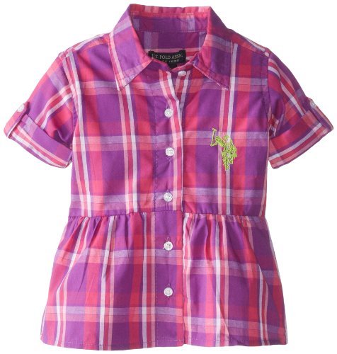 U.S. Polo Assn. Baby-Girls Infant Plaid Shirt with Roll Cuff, Altitude Purple, 18 Months Color: Altitude Purple Size: 18 Months Infant, Baby, Child