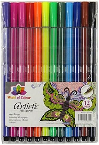 Artistic Fine Tip Felt Pens, 12 Assorted Vibrant Colours, by World of Colour