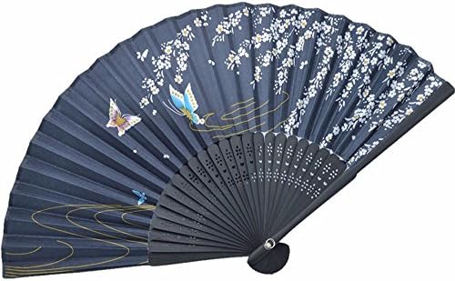Chinese style silk hollow carved wood ladies folding fan / ornament / Accessories (black)