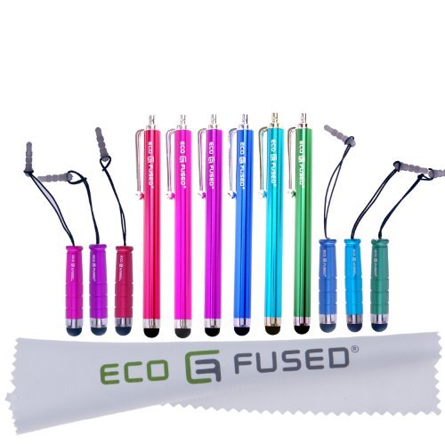 Universal Stylus Pen Paket einschließlich 6 langen und 6 kurzen Stylus Stiften / Kompatibel mit allen Touchscreen Geräten, inlklusive Android Tablets, iPod Touch, iPhone, Samsung Galaxy Tablet und weiteren / plus 1 ECO-FUSED® Mikrofaser Reinigungstuch (Schwarz / Blau / Hellblau / Grün)