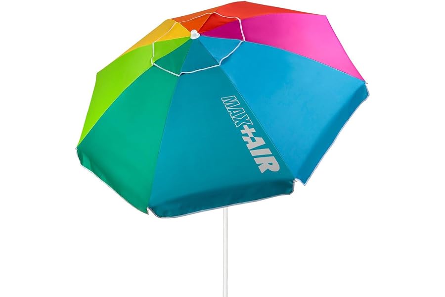 Aktive 62221 - Sombrilla de playa grande, Ø200 cm, sombrilla resistente al viento, protección UV 50, multicolor, mástil 28-32