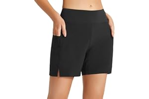 BALEAF Damskie szorty kąpielowe, z kontrolą brzucha, szybkoschnące, wysoka talia, szorty do pływania, UPF50+, z kieszeniami