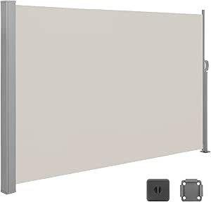 SONGMICS Paravento da Esterno, Tenda da Sole Laterale, Antiruggine, Estensibile, 200 x 300 cm, Frangivista, Parasole Ombreggiante, Tenda da Esterno Balcone Terrazzo Giardino, Beige GSA200K02