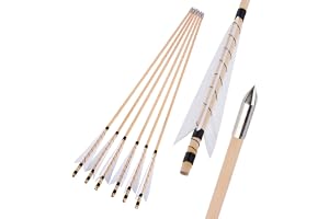 surwolf 32” bågskyttepilar av trä, traditionellt handgjorda, med 5” kalkonfjäder, OD8mm träskena, jaktmål för långbåge/recurvebåge hästbåge 12 st.