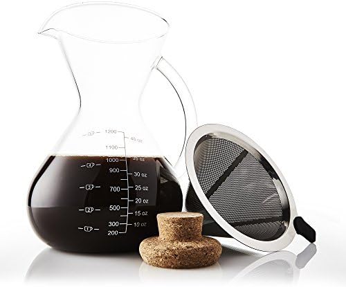 Apace Living Pour Over Coffee Maker Set w/Coffee Scoop and Cork Lid - Elegant Coffee Dripper Pot w/Glass Carafe & Permanent Stainless Steel Filter (1200 ML)