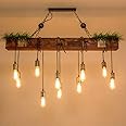 Industrial Chandelier Wood Hanging Lamp Rustic Metal Sling Brown Wooden Beam Large Linear Island Pendant Lights Handmade Farmhouse Light Fixture Living Room Bedroom Kitchen Hallway Kitchen Lights