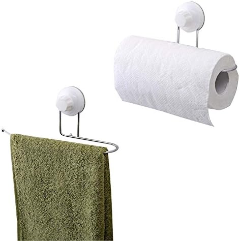 Bathroom Towel Rack Holder Toilet Paper Holder Stainless Steel Suction Cup Toilet Roll Tissue Holder Hook Hangers Organizer Stand Wall Mounted