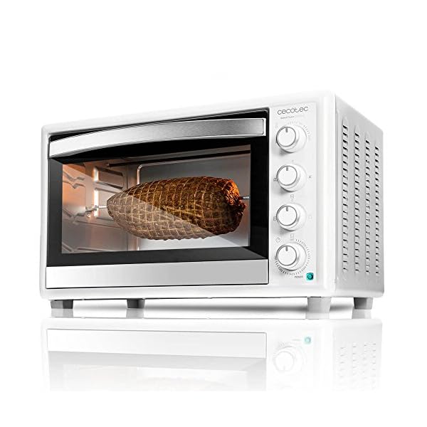 Cecotec Bake&Toast 790 Gyro Umluft Minibackofen Mit Hähnchendrehspieß 46 L 2000 W Bis 360º C Doppelglastür 4 Schalter 12 Gararten Timer 60 Min Ober Und Unterhitze Kombibetrieb Innenlicht Weiss Silber