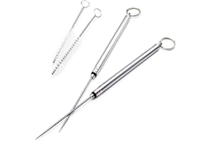 Lechengjia 2pcs Cure Dents en Titane, Portable Toothpick, avec 2 Brosses De Nettoyage, Cure-Dents RéUtilisables, pour Cure-Dents De Voyage en Plein Air,Pique Nique,Voyage,Cocktails,Fruits (Argent)