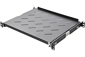 ‎KOSCOM CONNECT Koscom Connect Extendible Shelf for Network Cabinet 19 Inches, Server Rack Storage Compartment 483 x 350 x 45 mm, Extendable Shelf for Fixed Installation from 450 mm Depth, Perforated Sheet, Black,
