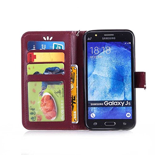 Galaxy J5 2015 Hülle Ledertasche [mit Frei Hartglas Displayschutzfolie], KKEIKO® Schutzhülle PU Leder Tasche Hülle Case für Samsung Galaxy J5 2015, Wickelfalz Handyhülle mit Bändselloch Standfunktion Karteneinschub und Magnetverschluss, Kratzfeste Lederhülle Flip Wallet (Schmetterling #5) - 4