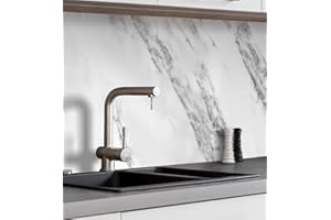 MyMaxxi Küchenrückwand Folie selbstklebend matt Versteift - einfache Montage ohne Bohren - Motiv Marmor weiß 60cm hoch - Spritzschutz Küche Klebefolie - Mauer Steine 180 x 60cm