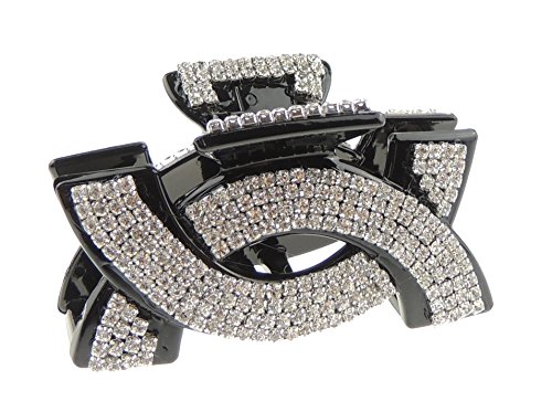 Extra Sparkly Black Diamante Crystal Evening Ladies Luxury 8cm Hair Claw Clamp Semi Circle