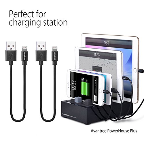 [Apple MFi Certified] Avantree 2 Pack Short Apple Lightning Cable 1ft for iPhone X, 8, 8 Plus, 7, 7 Plus, 6s, 6, 6 Plus, 5 iPod iPad, High Speed Data Sync and Charge Cable - Black
