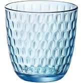 Rocco Bormioli Slot Glass Tumbler, Turquoise, 6 Count (Pack of 1), 6 Count | Blue, Glass, Low Format, Embossed Finish, 6 Piec