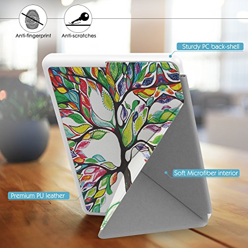MoKo Hülle für Kindle 8 Generation – Kunstleder Origami Ständer Schutzhülle Smart Cover mit Auto Sleep / Wake für der Neue Amazon Kindle (8. Generation – 2016 Modell) 6 Zoll eReader, Glück Baum - 6