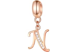 GLOWDAS Charms de lettre en or rose initiale A - Z alphabet perles, pendentif de pierre de naissance cz en argent sterling 925, cadeau d'anniversaire de fête des mères pour bracelet à breloques européen