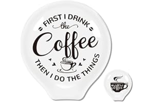 ANATTASOUL 2Pcs Ceramic Spoon Rest Coffee Pattern 3.34"x3.54" Cute Spoon Holder, Heat Resistant Utensil Holder for Coffee Bar Decor Women Men