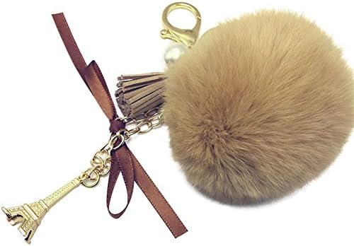 Fixuk Eiffel Tower Faux Fur Ball Tassel Key Chain Bag Pendant Hangings (Coffee)