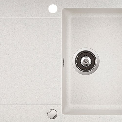Spüle Granitspüle Küchenspüle Einbauspüle Auflage 780 x 495 mm eckig glatte Ablage Spülbecken + Drehexcenter + Siphon (Weiss (710)) - 2