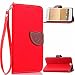 Produktbild HTC One (A9) Lederoptik PU Leder Hülle (Frei 2 in 1 Ball Touch Pen) Natur Blatt Etui Magnetverschluss Stil PU-Leder Brieftasche [Standfunktion] Deckel Klapptasche Schale Flip Foliant Schützende Haut Hüllen Mit Wallet Kartenfach Magnetverschluss Standfunktion Handytasche Taljereep Lanyard Strap Tragen Folio Tasche Schutzhülle(Rot Color)